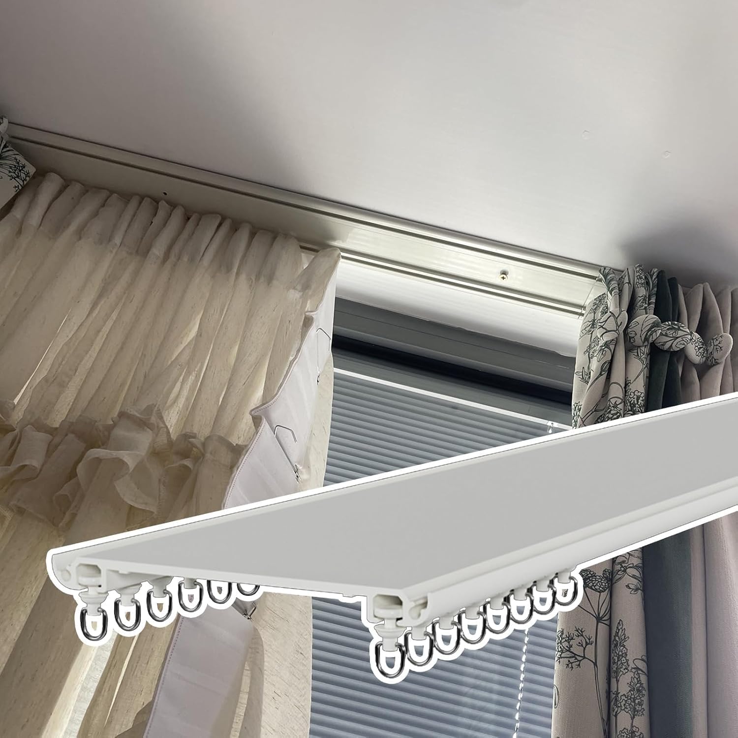 Ultra-Thin Heavy Duty Ceiling Mount Double Curtain Track - Whisper-Quiet Operation!
