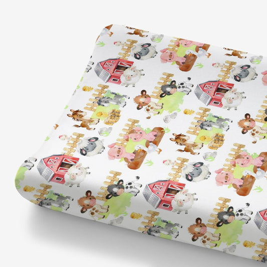 Soft & Safe Farm Animals Changing Pad Cover | Fits 32 x 16 | HawSkgFub