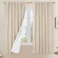 100% Blackout Natural Linen Curtains, 63 in Panels - Thick Thermal