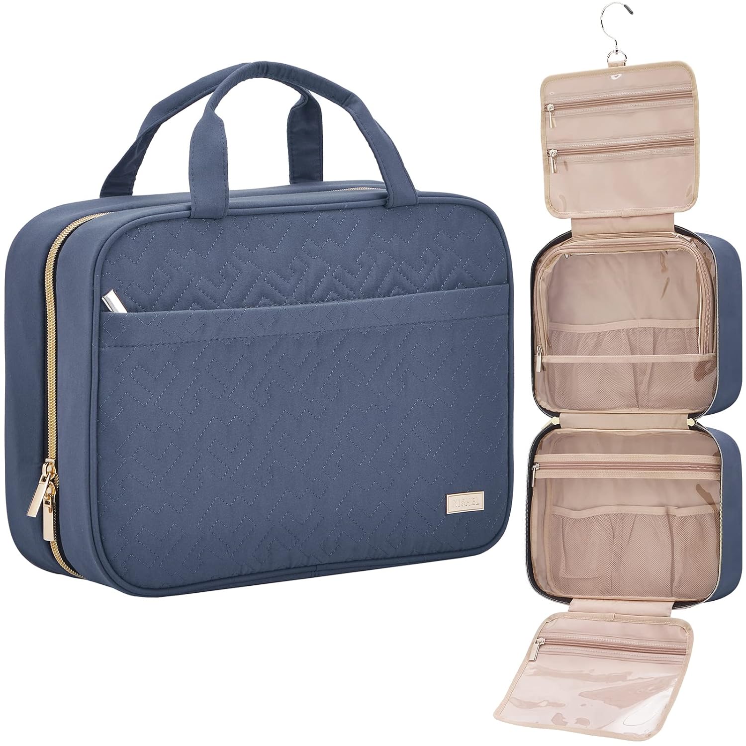 NISHEL Aegean-Blue Hanging Toiletry Bag - Organize Full-Sized Travel Essentials!