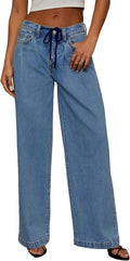 Sidefeel Women's Drawstring Wide Leg High Waisted Jeans - Baggy Fit