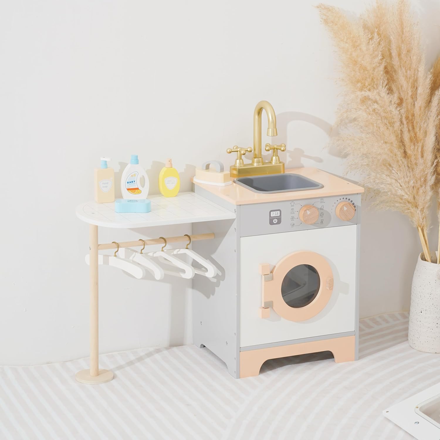 Compact Wooden Toy Washing Machine - Safe Role-Playing Fun!
