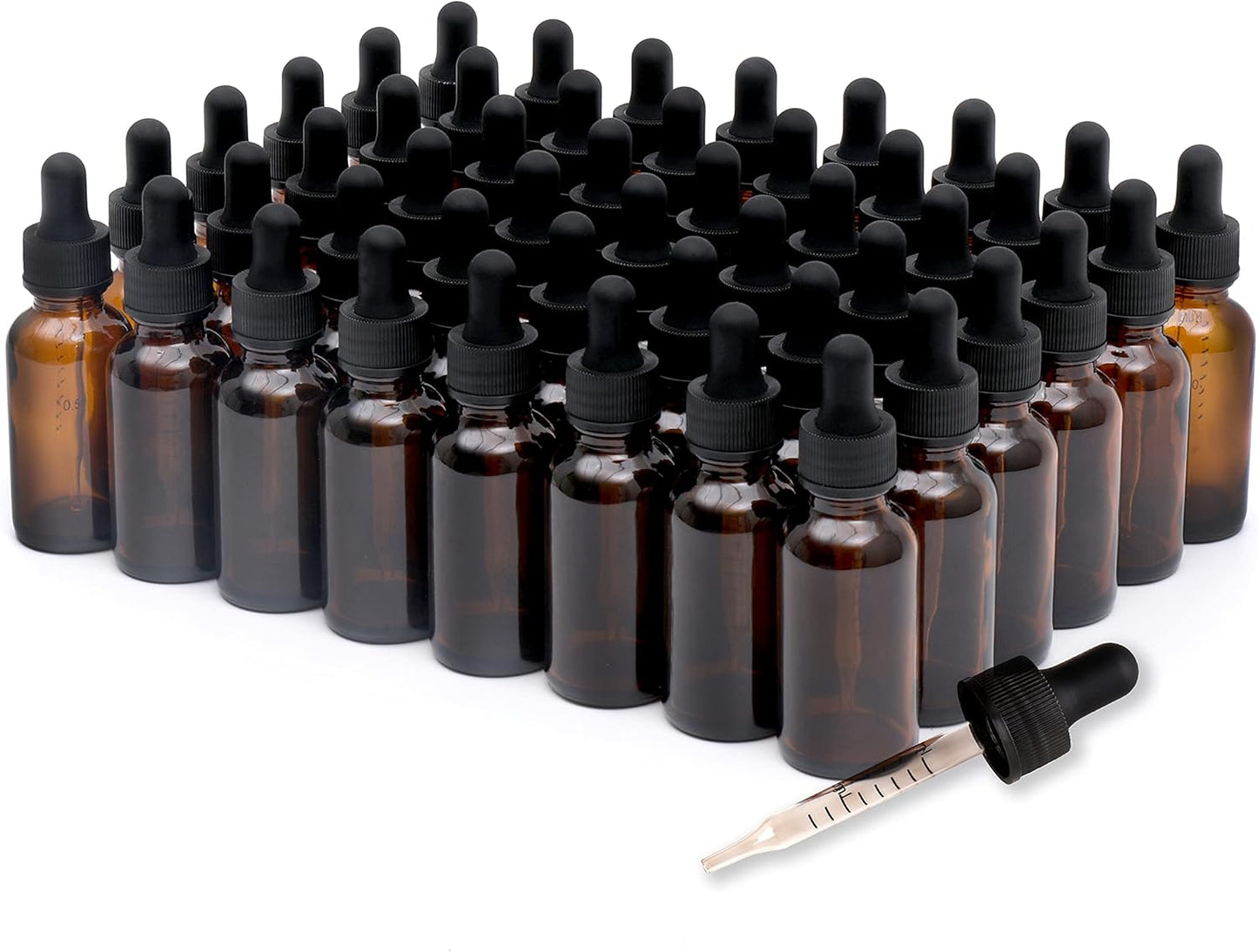 48 Pack 1oz Amber Glass Dropper Bottles for Essential Oils