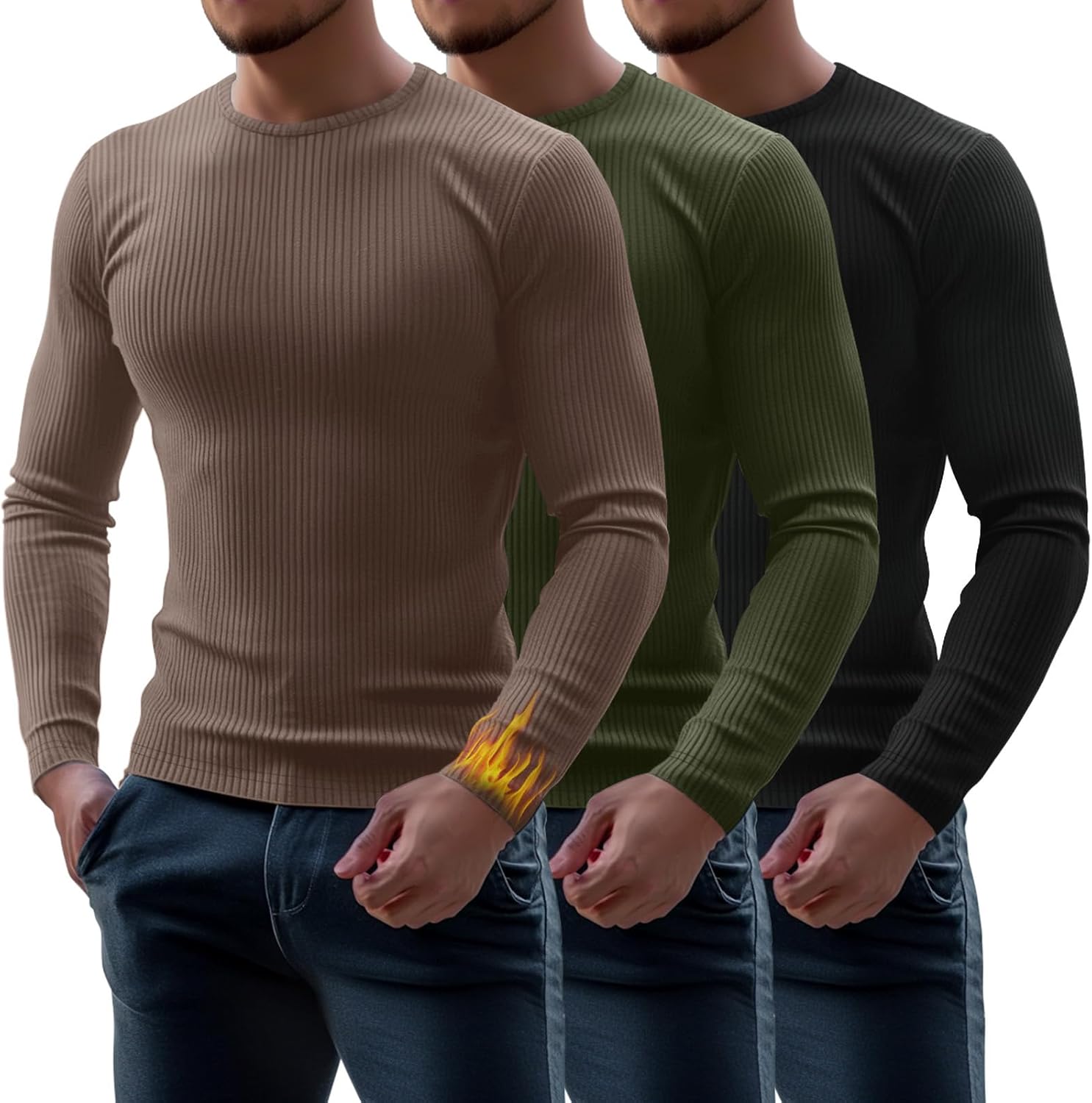 Riyiper Men's Ribbed Thermal Shirts for Winter Comfort and Style