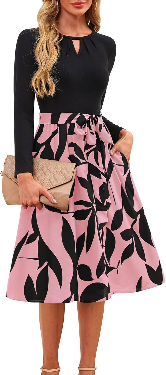 Kranda Women Midi Dress with Pockets for Fall and Spring Wear