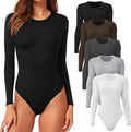 Long Sleeve Bodysuit for Women 4/5 Pack - Stretchy Crew Neck Basic
