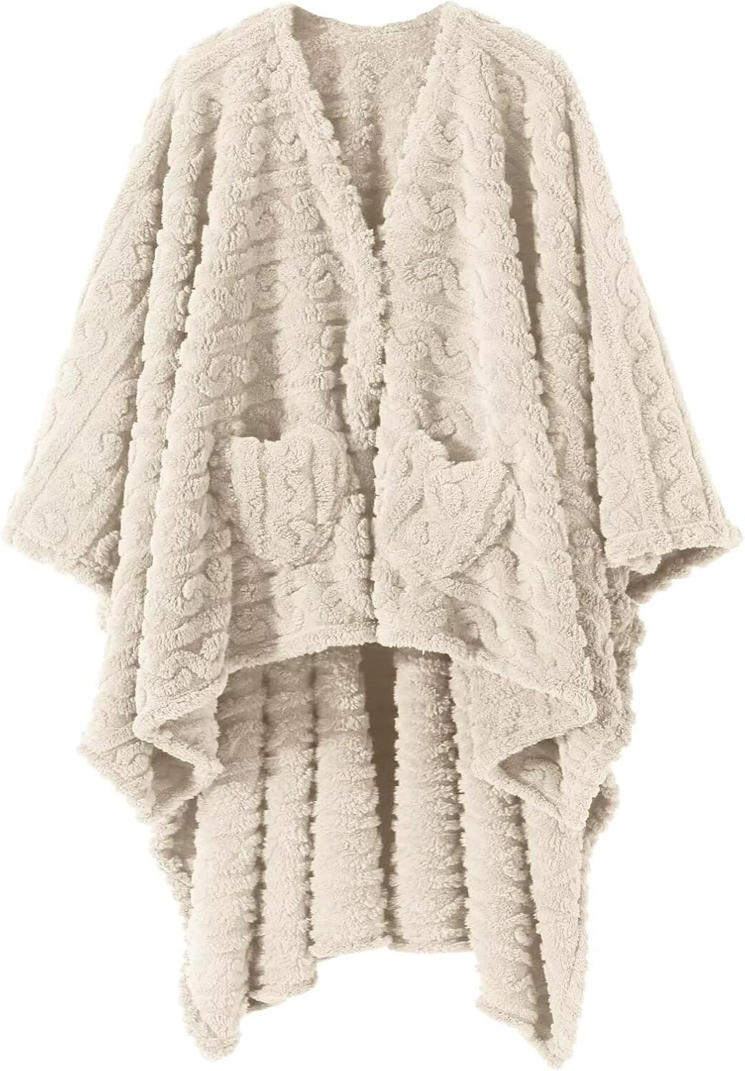 Wearable Blanket Sherpa Fleece Shawl with Pockets for Comfort