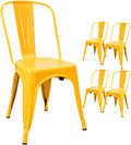 Metal Indoor-Outdoor Dining Chairs Set of 4 - Distressed Yellow