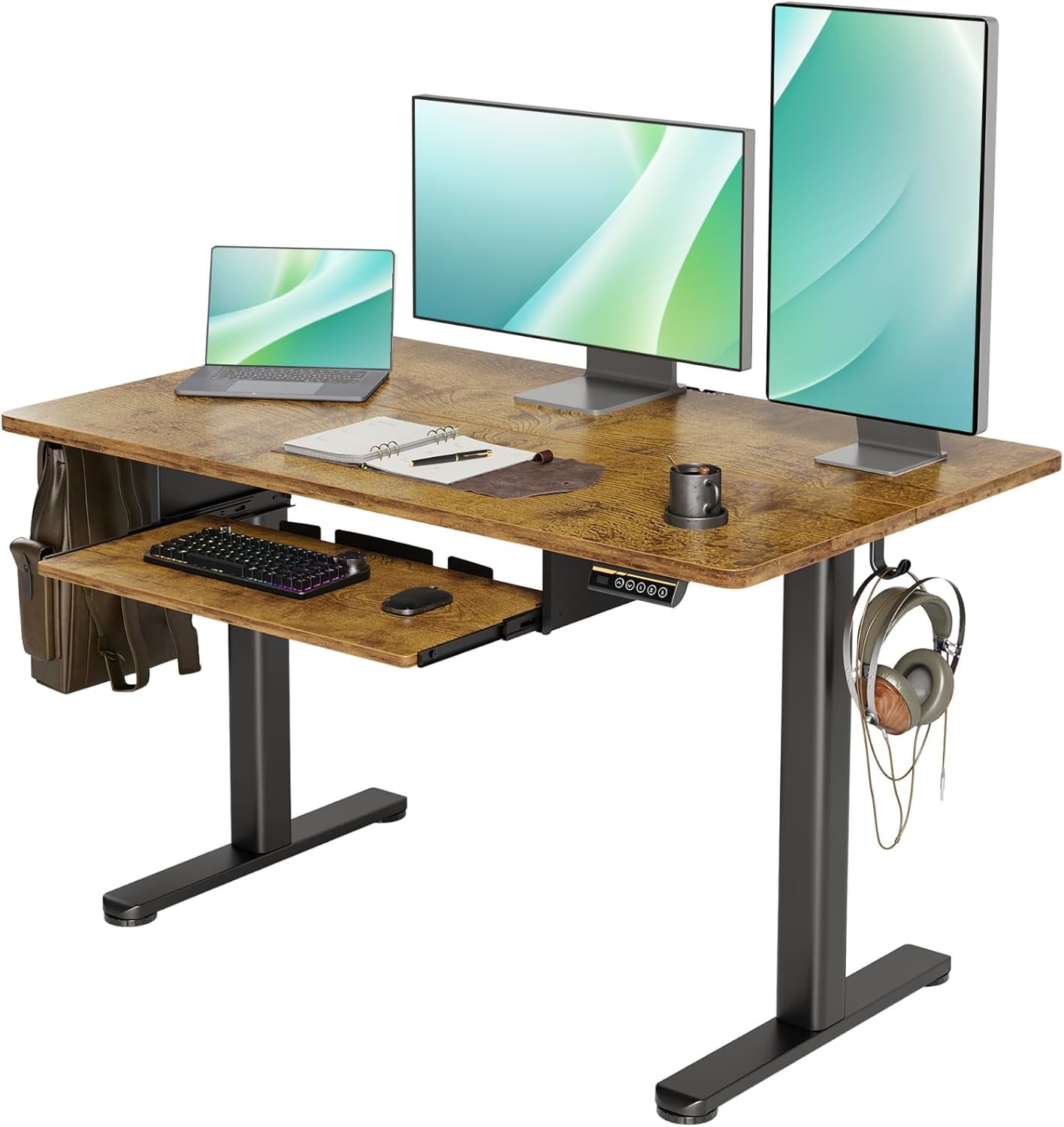 YDN Height Adjustable Standing Desk with Spacious Keyboard Tray