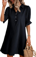 Womens Casual Shirt Dress with Ruffle Sleeve and Pockets - Summer