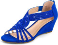 Womens Diana Low Wedge Sandals - Sparkly Rhinestone Open Toe