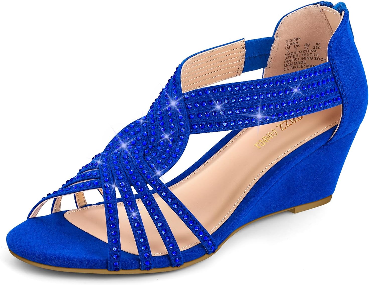 Diana Low Wedge Sandals with Sparkly Rhinestones for Women