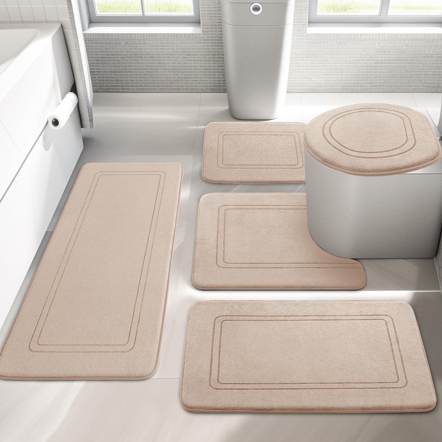 YIHOUSE Beige Memory Foam Bathroom Rug Set for Comfort and Style