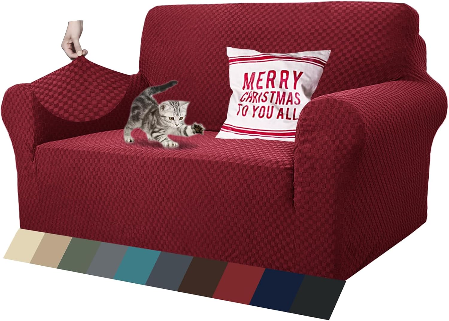 High Stretch Loveseat Slipcover for Pets by ZNSAYOTX - Wine Red