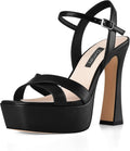 Platform Heels for Women Chunky High Heel Sandals Black Faux Leather