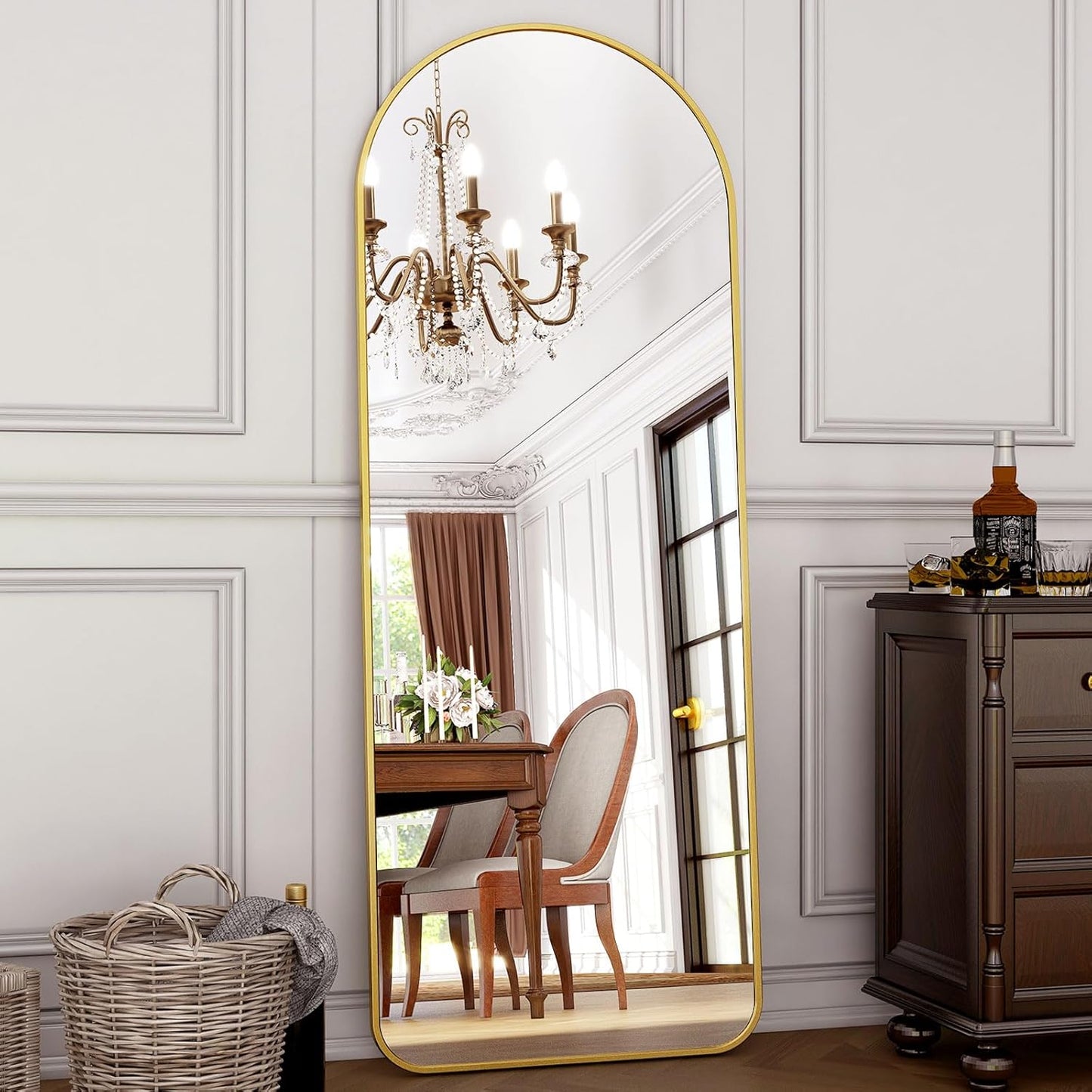 Arched Full Length Mirror with Aluminum Alloy Frame for Home