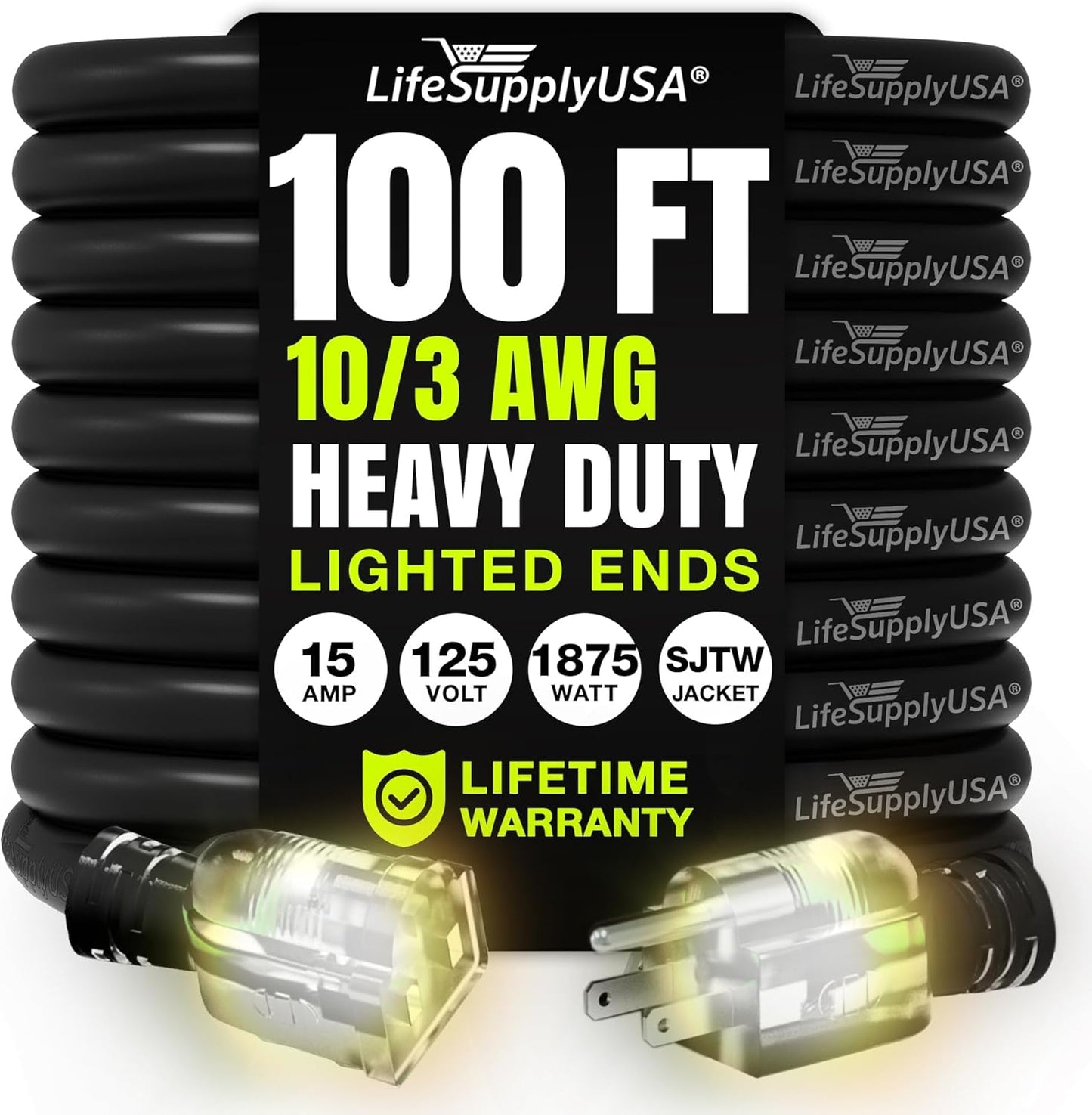 100ft Outdoor Indoor Extension Cord 10 3 Gauge Heavy Duty