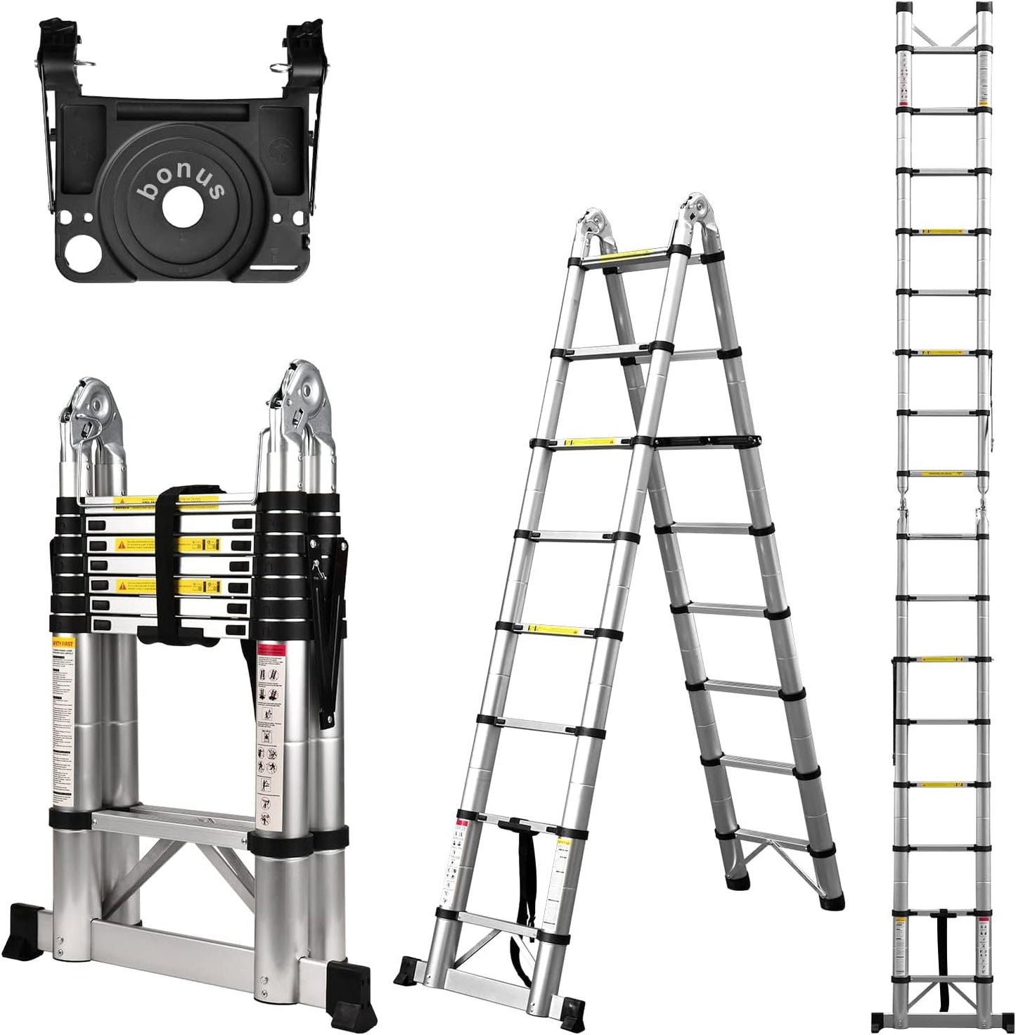Telescoping Ladder A Frame, 16.5 Ft Compact Aluminum Extension