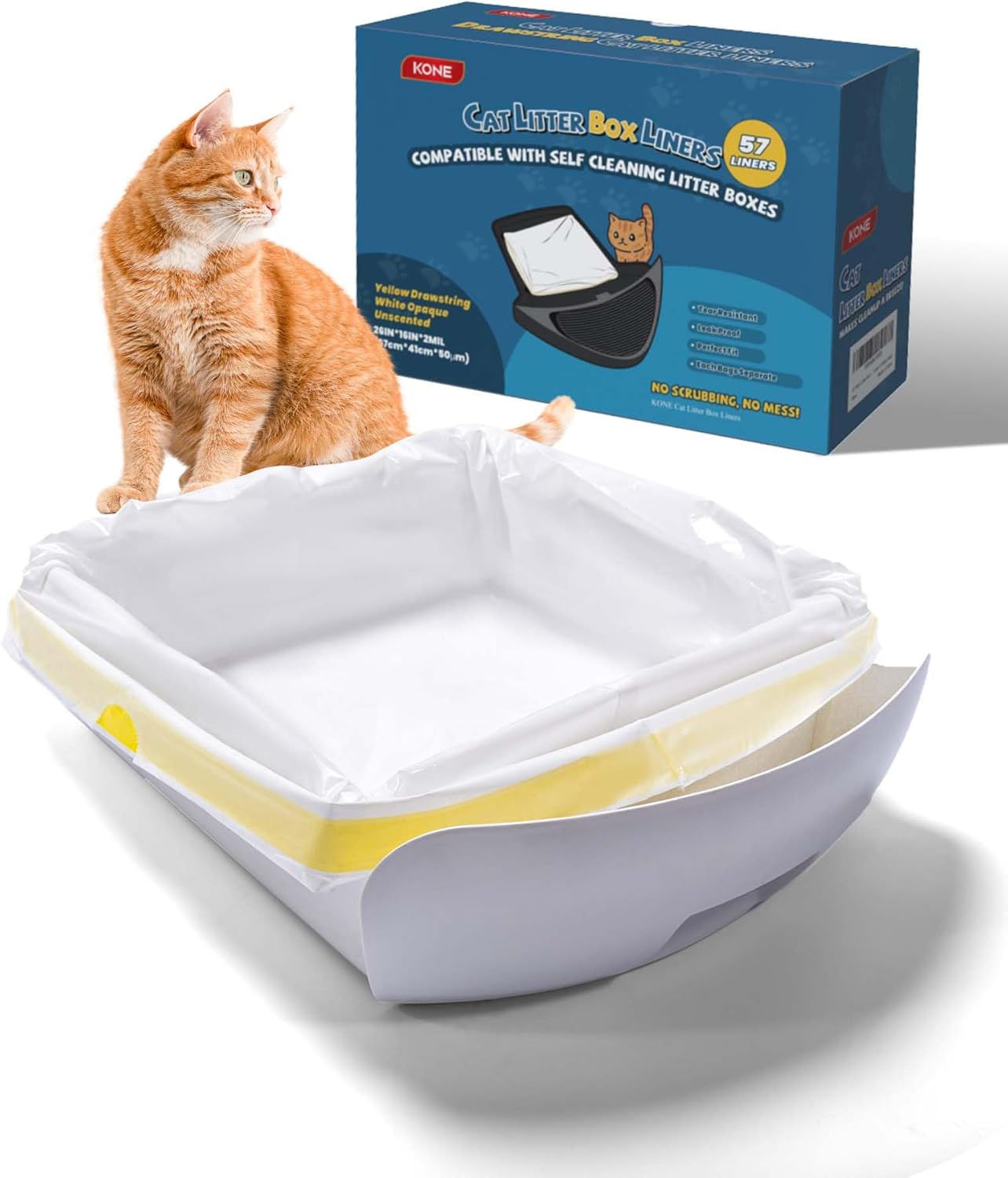 KONE Cat Litter Bags - 57 Count Disposable Liners for Self-Cleaning Boxes