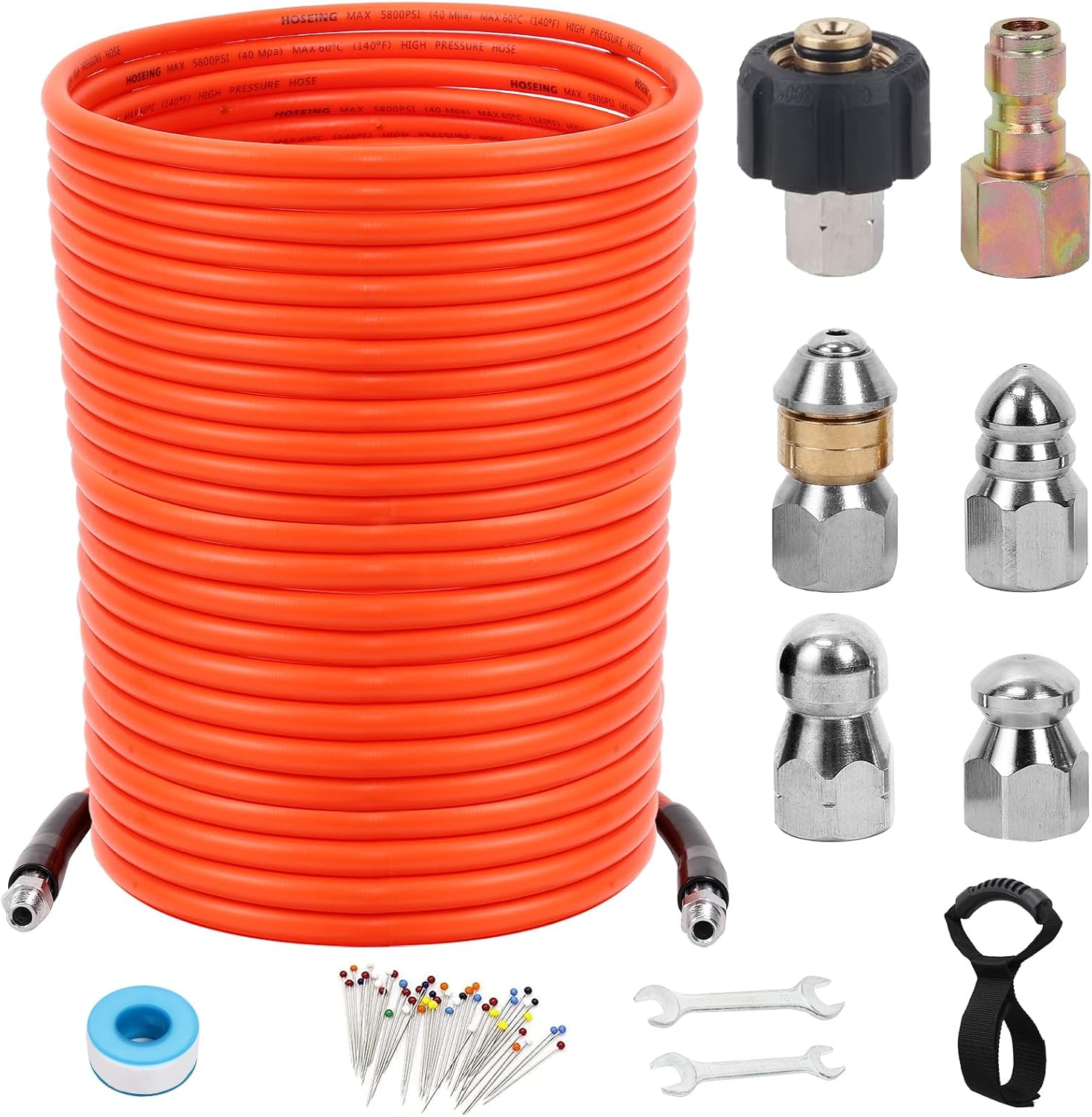 150FT Sewer Jetter Kit for Pressure Washer with Nozzles