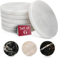White Marble Coasters Set of 6 - Non-Slip Luxury Stone Coasters