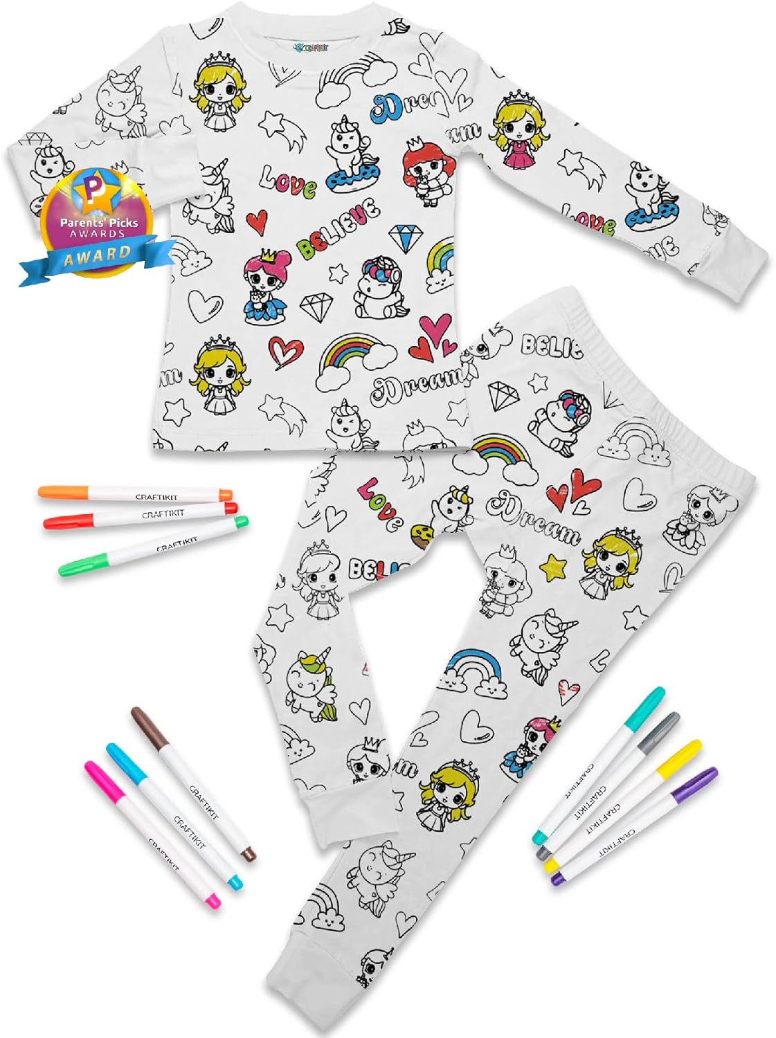Craftikit Kids Coloring Pajamas - Soft Bamboo Viscose PJs Set