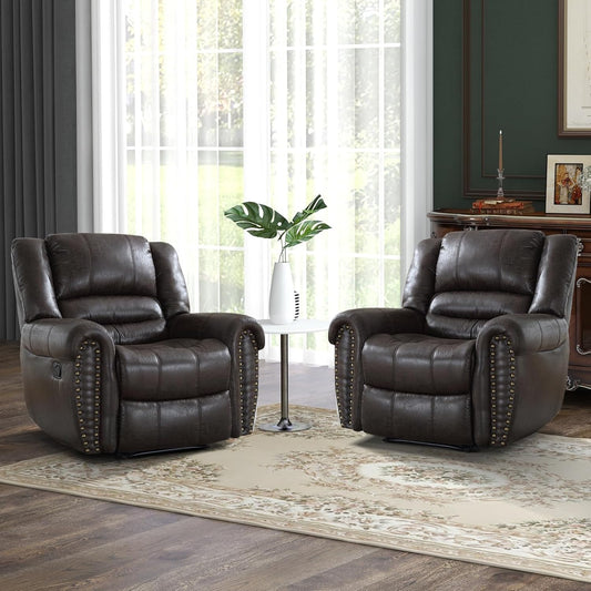 Comfortable Dark Grey Leather Recliner Chair Set of 2 for Living Room