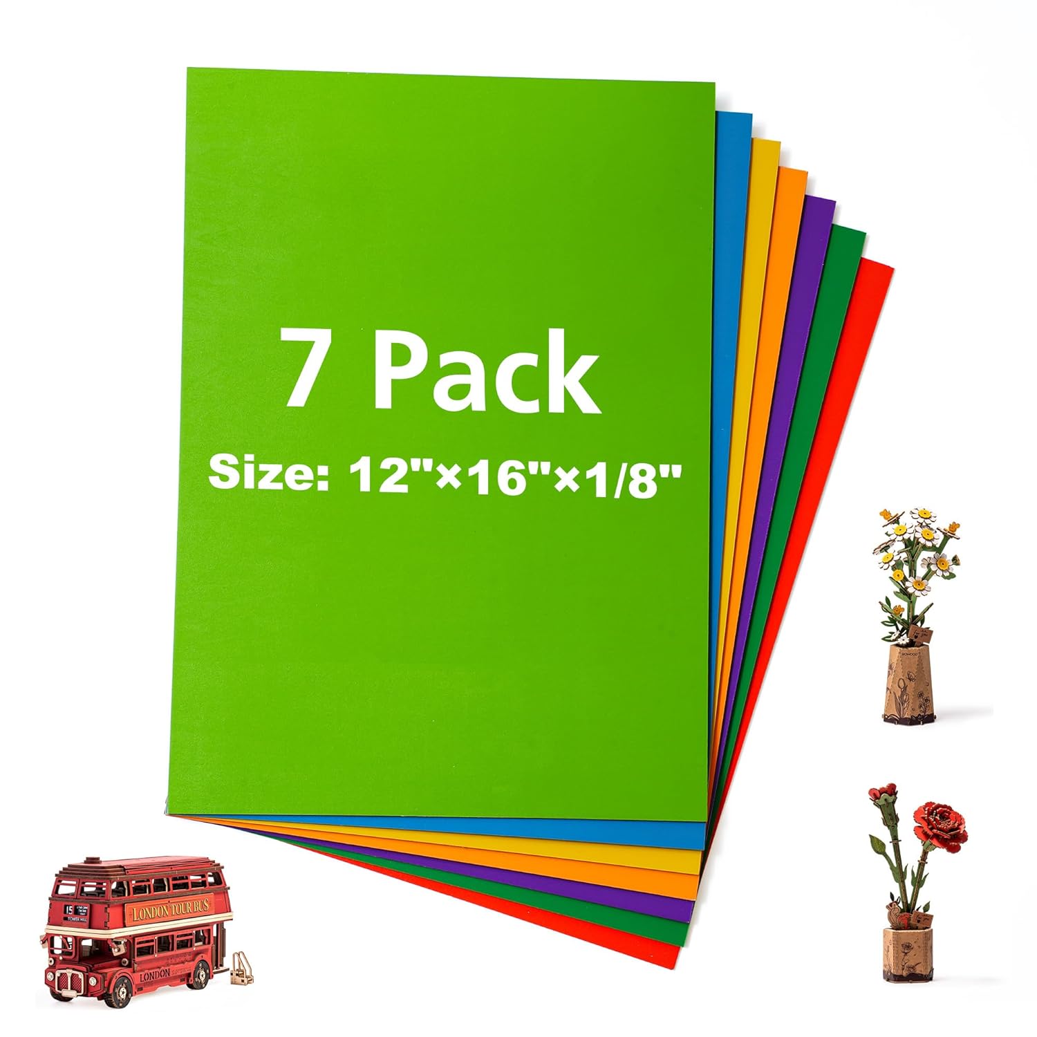 7 Pack Colored Plywood Sheets for Laser Cutting and Crafts