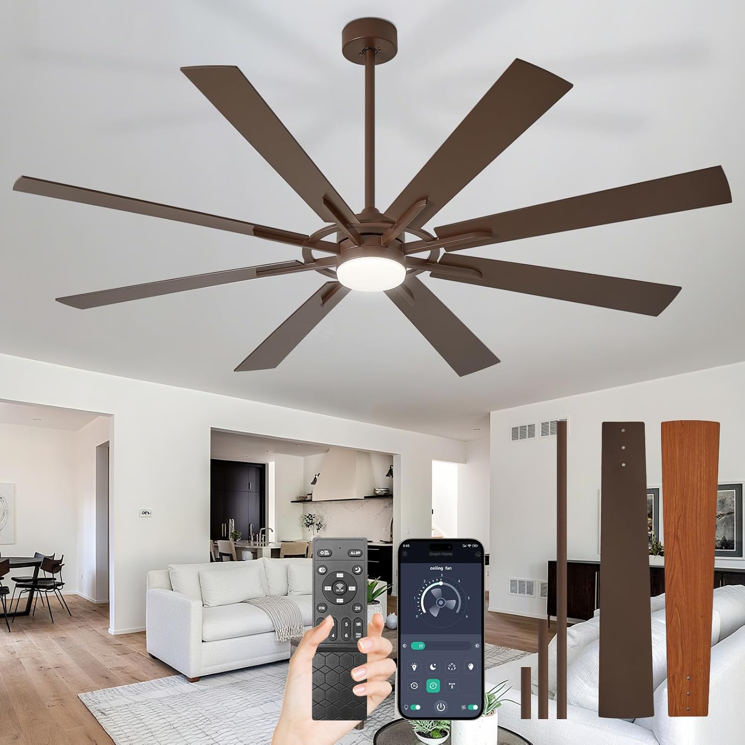 72-Inch Ceiling Fan with Light: Modern 8-Blade Design for Comfort
