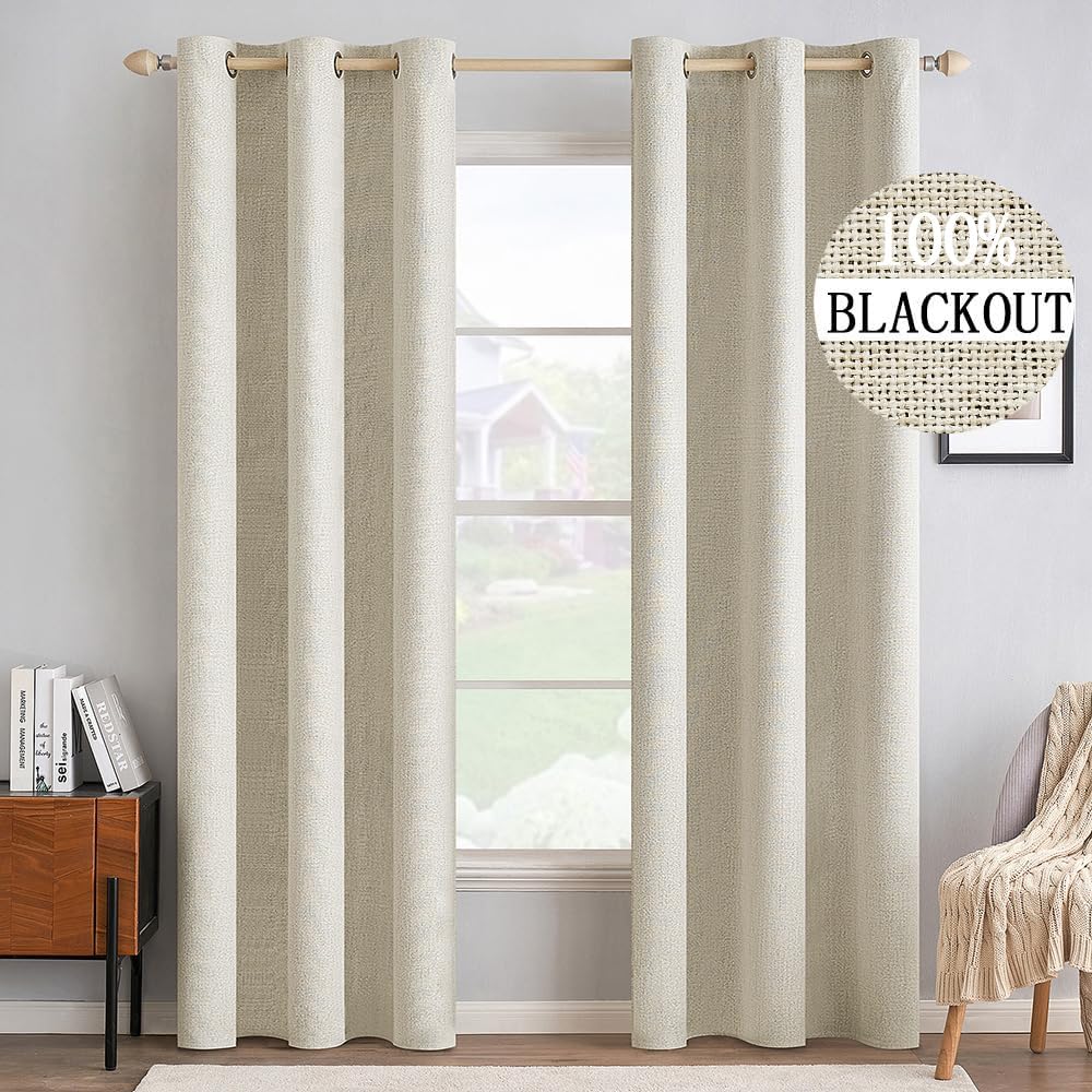 MIULEE Blackout Linen Textured Curtains for Bedroom & Living Room