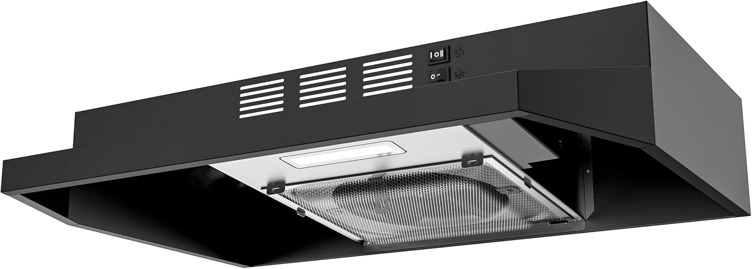 FIREGAS Black Range Hood 24 Inch with Powerful 300 CFM Suction