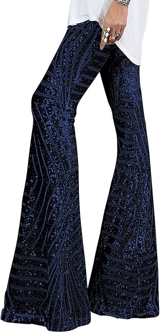 BLENCOT Sequin Pants for Women High Waist Glitter Wide Leg Trousers