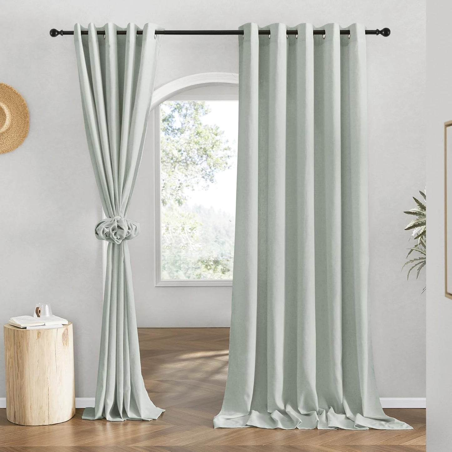 NICETOWN Linen Curtains for Kitchen Window, Sage Green Panels