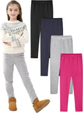 Girls Winter Fleece Lined Leggings 4 Pack - Thick Thermal Warmth