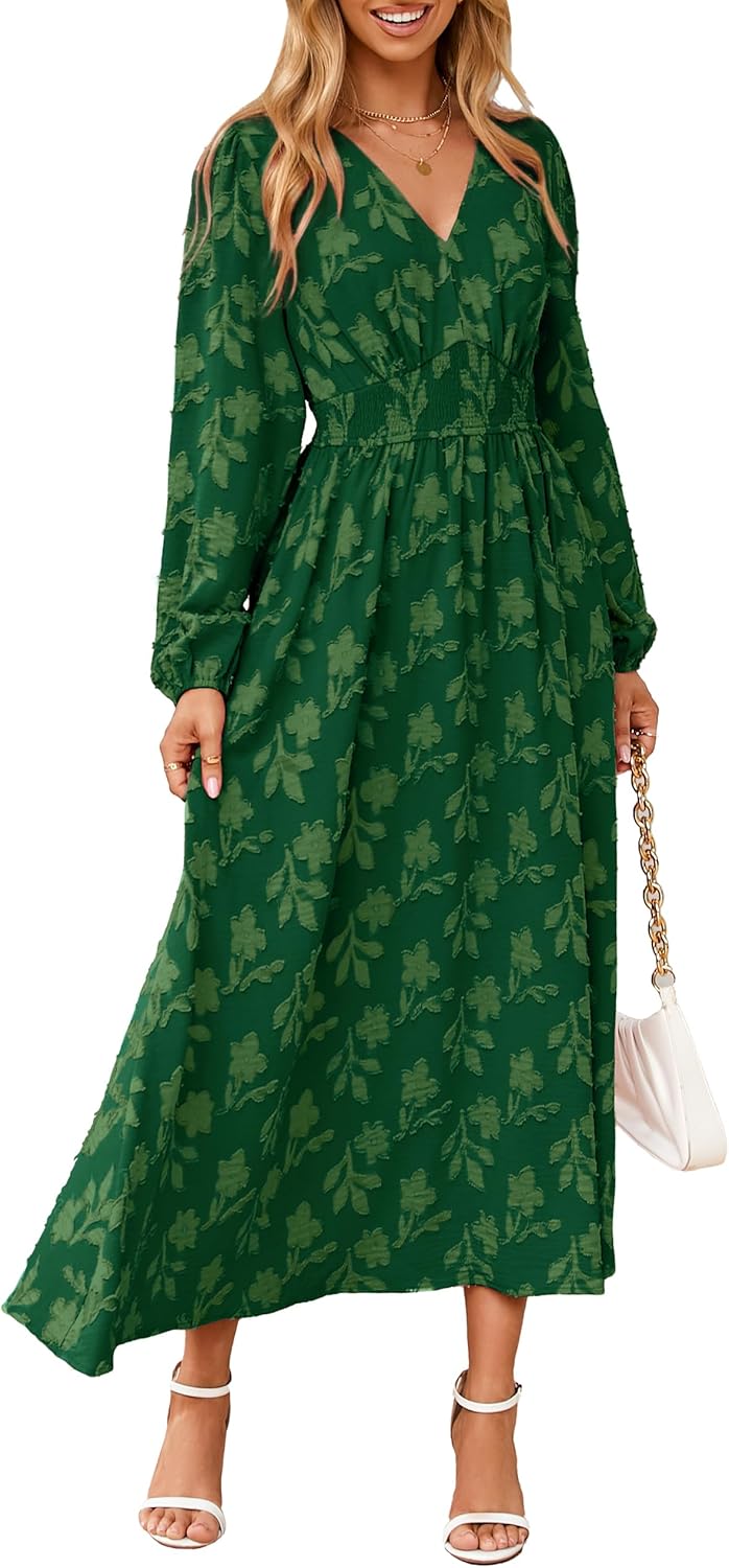 Boho Floral Long Sleeve Maxi Dress for Wedding Guests