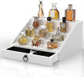 Wooden Cologne Organizer for Men 4 Tier Shelf - Velvet Drawer