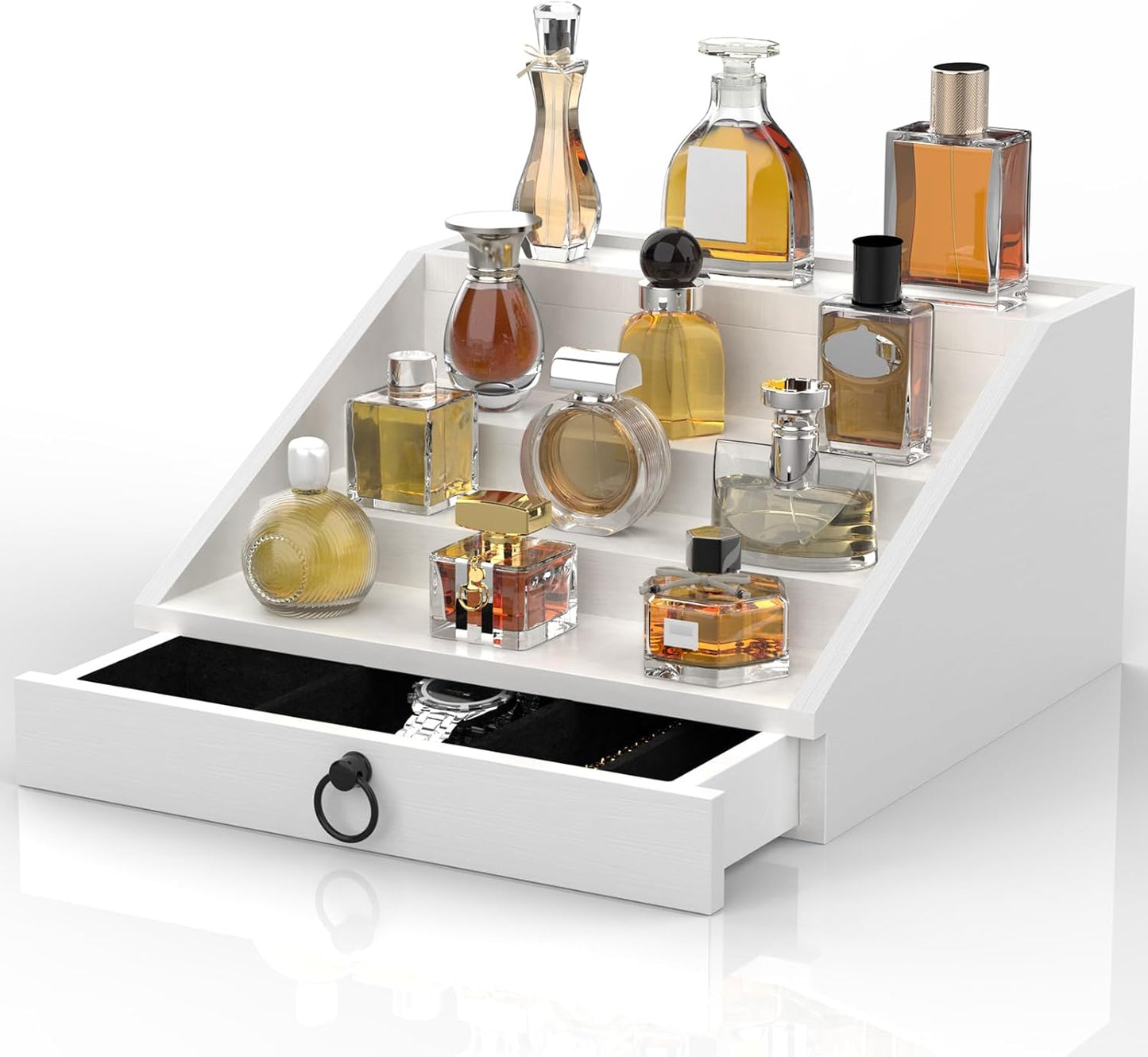 Wooden Cologne Organizer for Men with Hidden Storage and Drawers