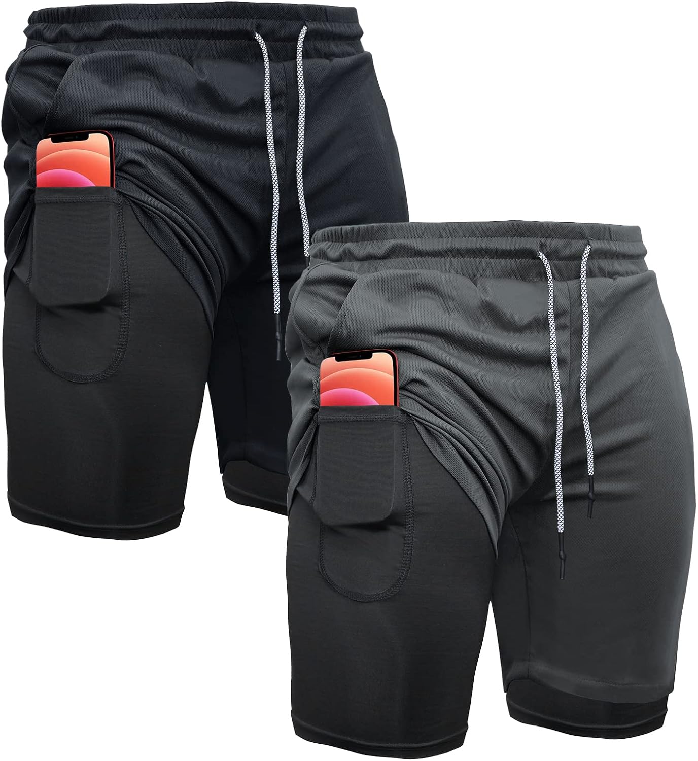 OEBLD Mens Athletic Shorts 2-in-1 Gym Workout Running 7in