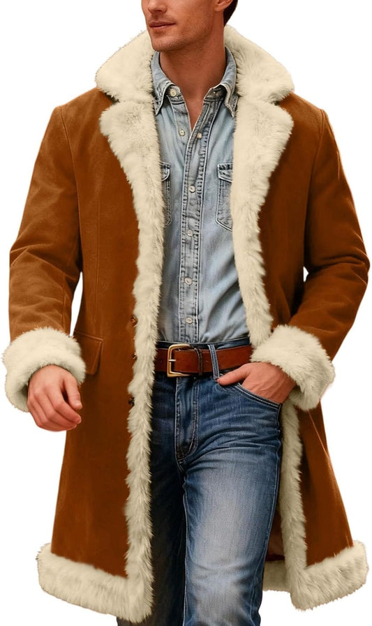 Men's Santa Coat Fleece Lined Long Cardigan for Christmas Fun
