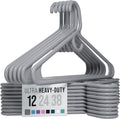 Ultra Heavy Duty Plastic Clothes Hangers - Grey 12 Pack - Durable Coat