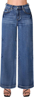 Women's Wide Leg High Waisted Stretchy Denim Jeans - Retro Fit