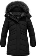 Girls' Long Quilted Puffer Jacket - Warm Hooded Winter Parka