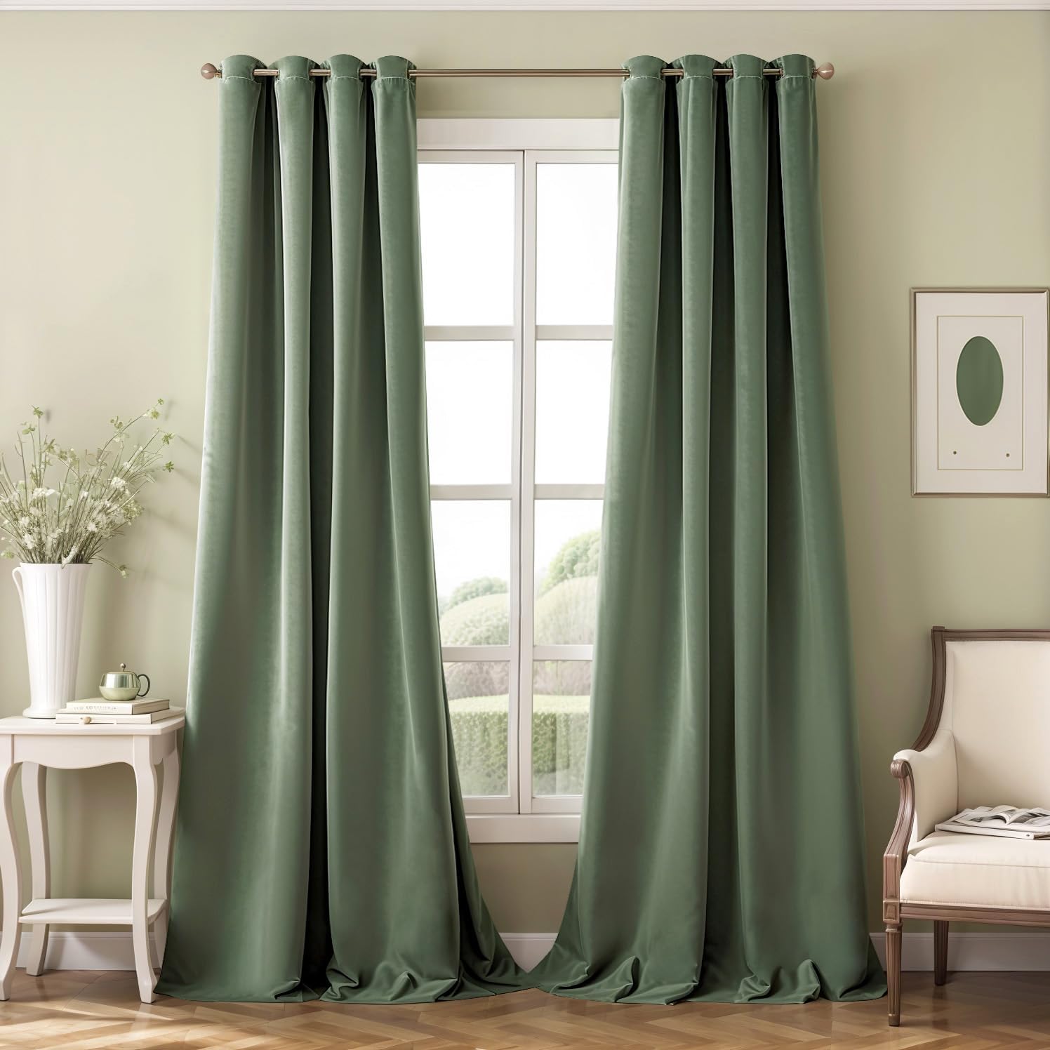 MIULEE Velvet Curtains Sage Green for Elegant Room Decor