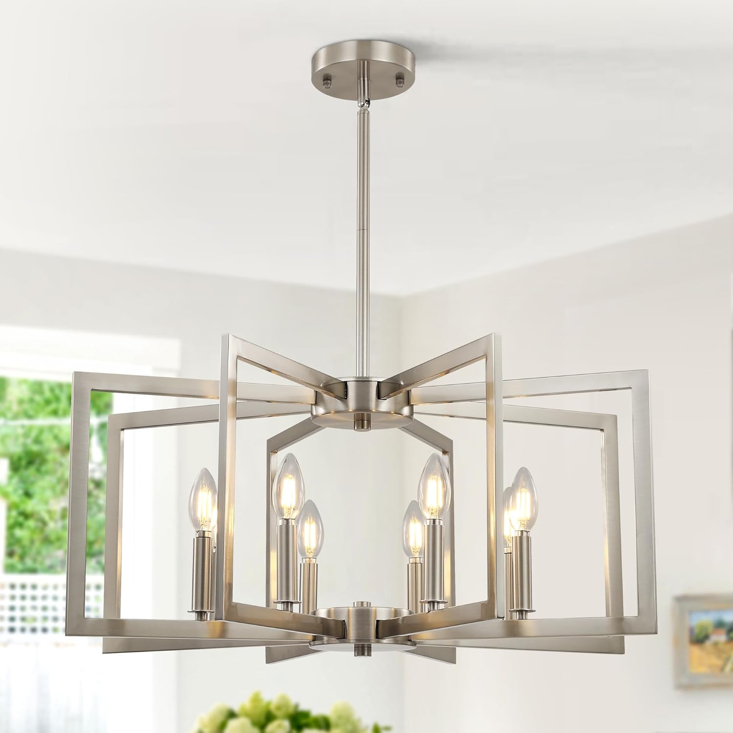 8-Light Large Brushed Nickel Chandeliers for Modern Homes