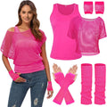 WILDPARTY Women Casual Sexy 80s Fishnet Neon Off Shoulder T-Shirt