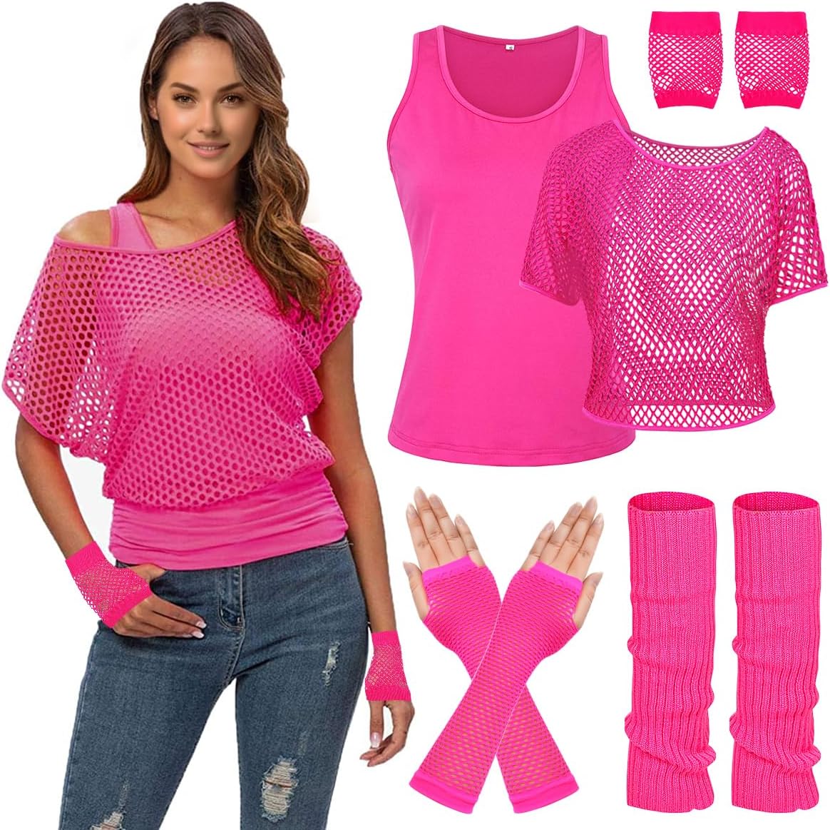 WILDPARTY Women Casual Sexy 80s Costumes with Fishnet T-Shirt