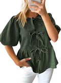 Womens Denim Tie Front Top Babydoll Peplum - Casual Summer Fit
