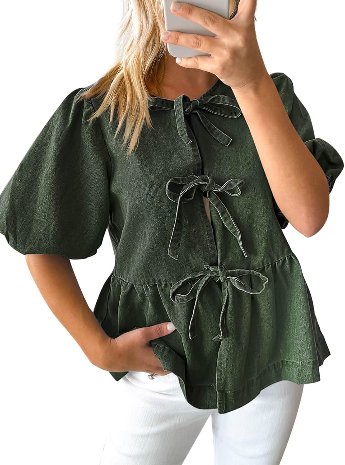 Womens Denim Tie Front Tops for Casual Summer Style