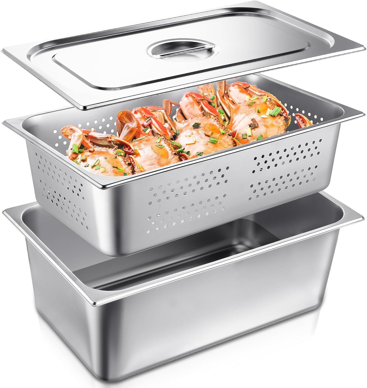 Ferraycle 3 Pack Full Size Hotel Pan Set for Kitchen Use