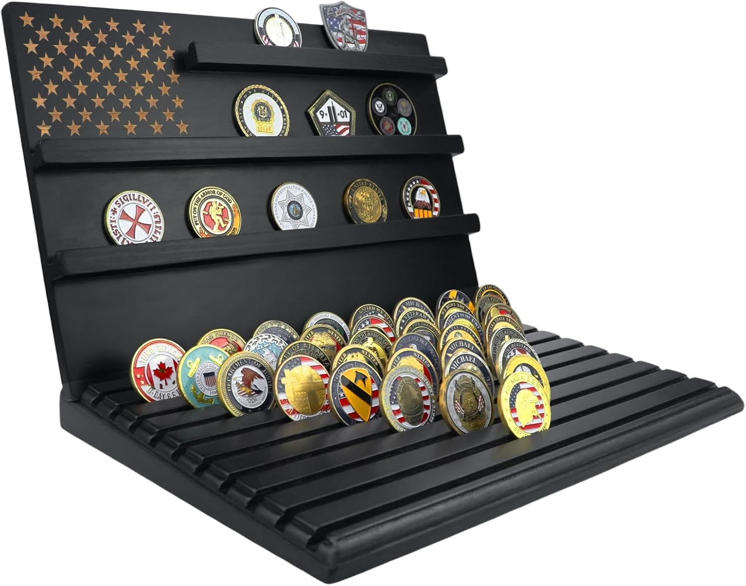 Challenge Coin Display Stand for Collectors - 13 Rows, Black